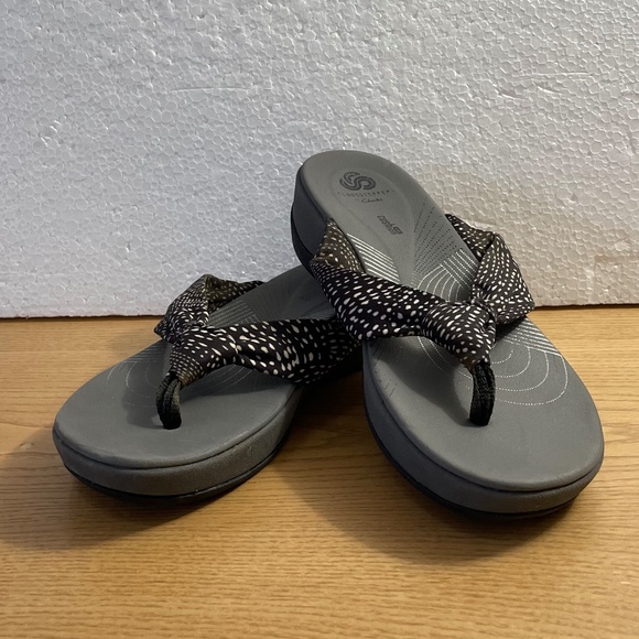 Clarks Shoes - Clarks Cloudstepper Sandal Aria Glison Flip Flop Women 8 Navy Polka Dots Slide